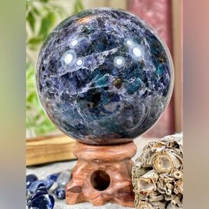2295 Iolite Crystal Sphere with Emerald Inclusions